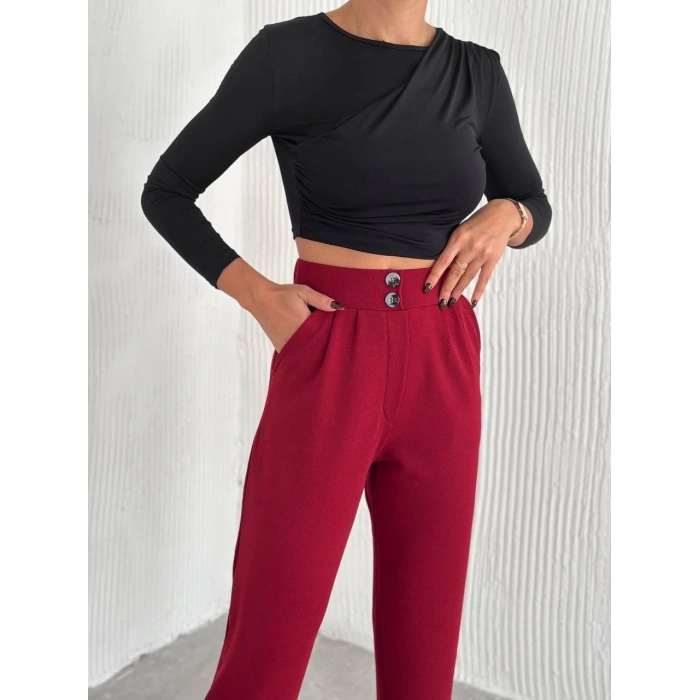 petite ateiler örme krep pantolon çift düğmeli