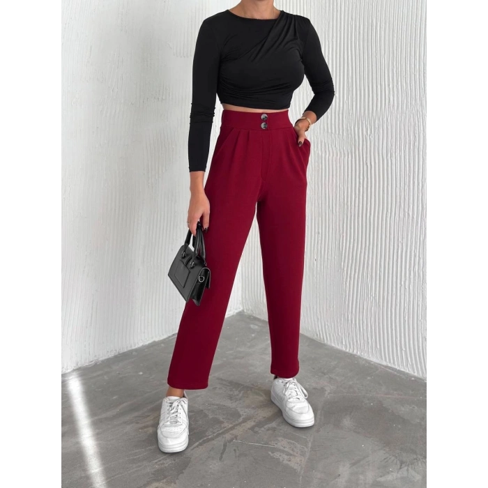 petite ateiler örme krep pantolon çift düğmeli