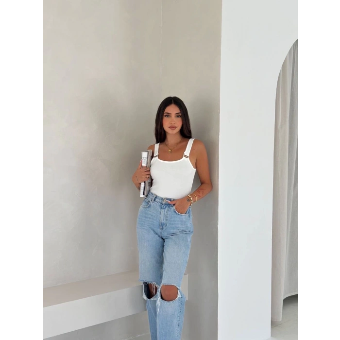 petite ateiler Ottoman toka askılı bluz beyaz s4194