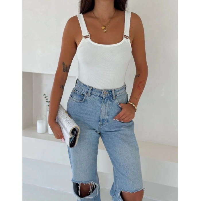 petite ateiler Ottoman toka askılı bluz beyaz s4194