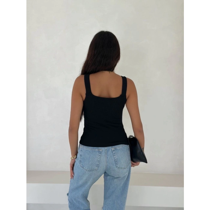 petite ateiler Ottoman toka askılı bluz siyah s4194