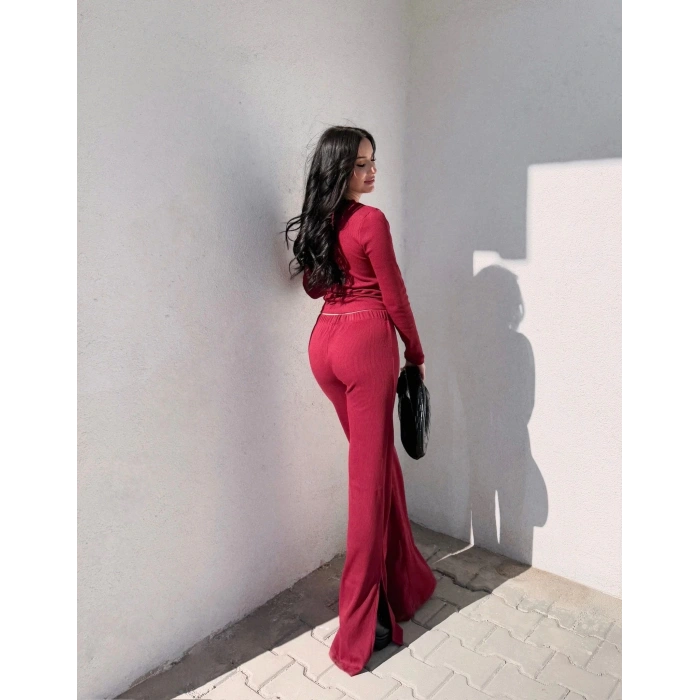 petite ateiler Pencereli detaylı alt üst takım bordo w3864