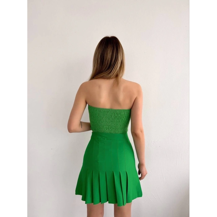 petite ateiler Pileli düğmeli etek açık yeşil s24811