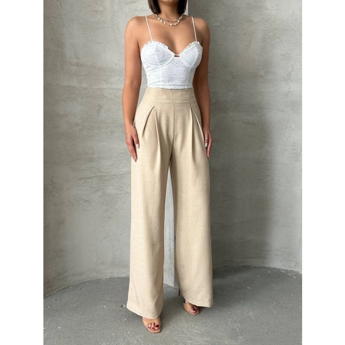 petite ateiler Pileli keten pantolon s255046