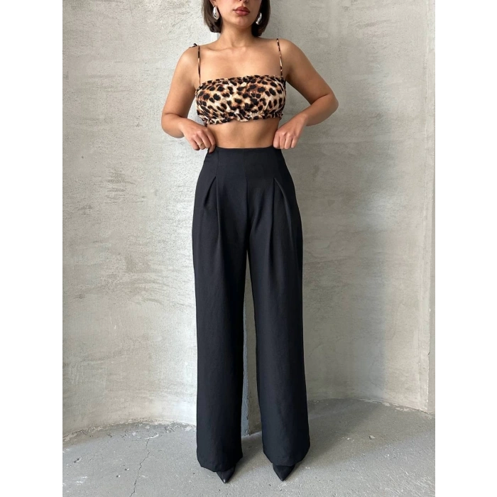 petite ateiler Pileli keten pantolon s255046