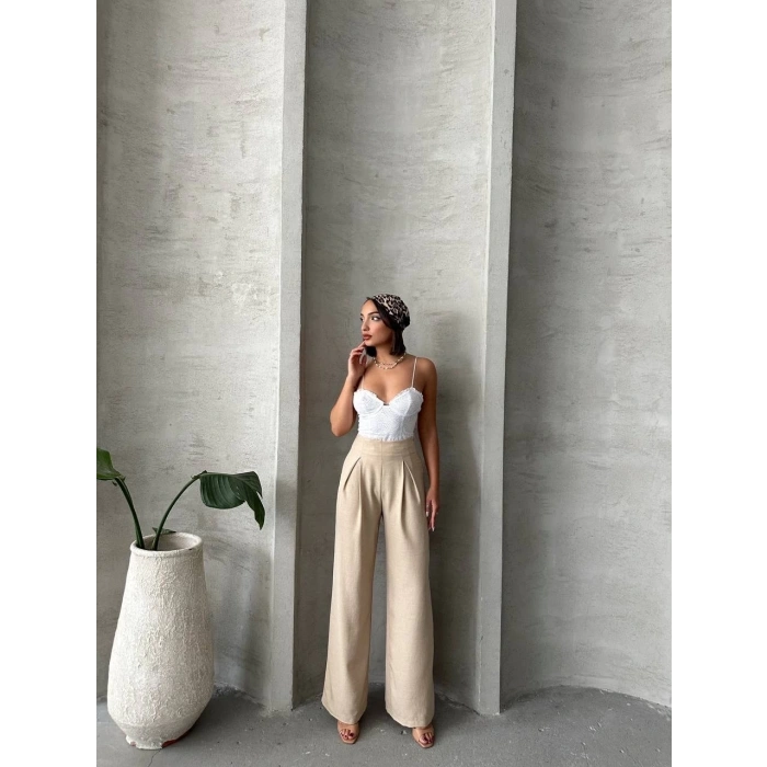 petite ateiler Pileli keten pantolon s255046