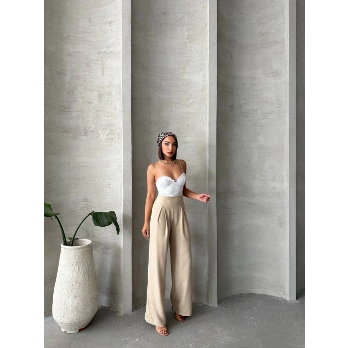 petite ateiler Pileli keten pantolon s255046