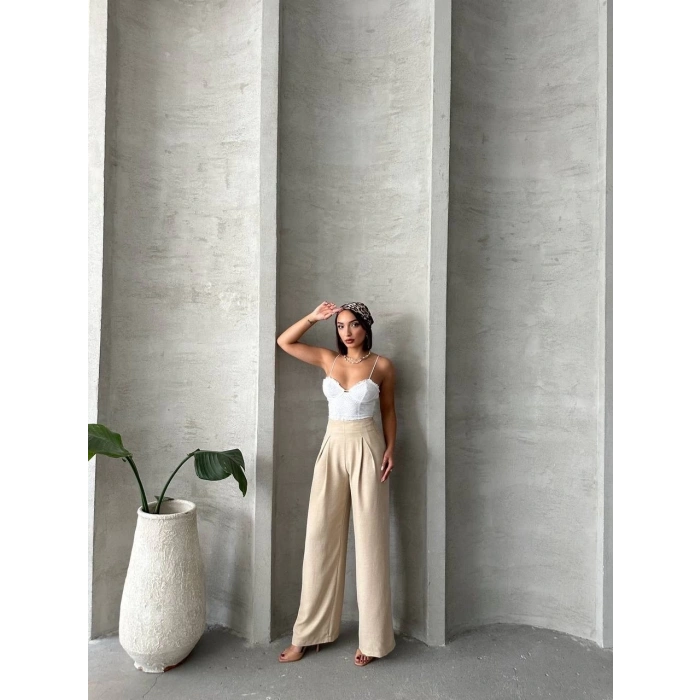 petite ateiler Pileli keten pantolon s255046