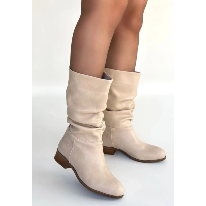 petite ateiler Plod Bej Cilt Körüklü Çizme