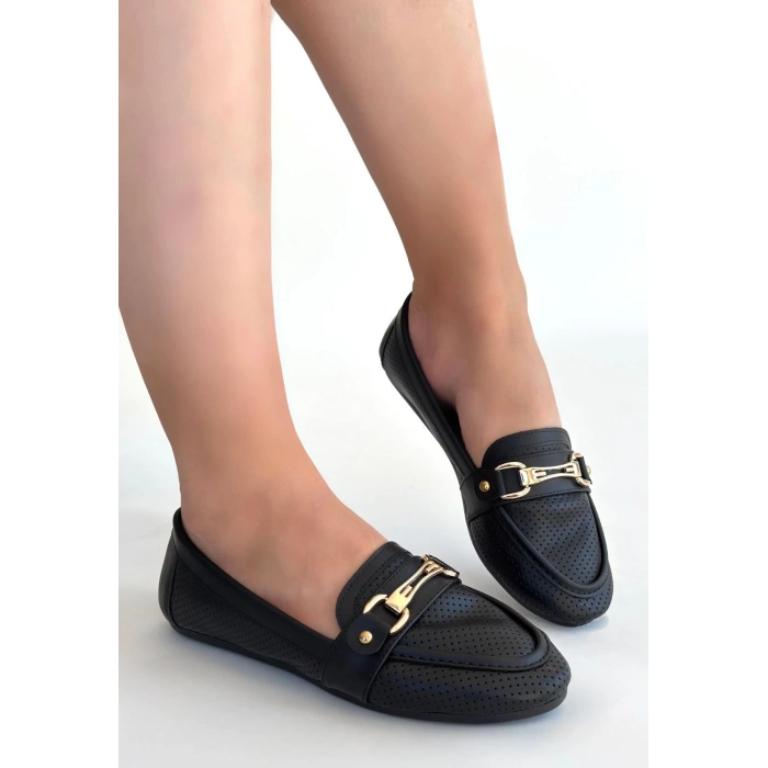 petite ateiler Rain Siyah Cilt Babet Ayakkabı