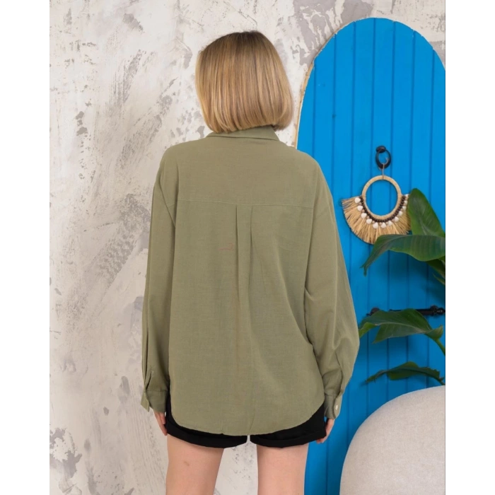 petite ateiler Relax fit keten gömlek haki s255349