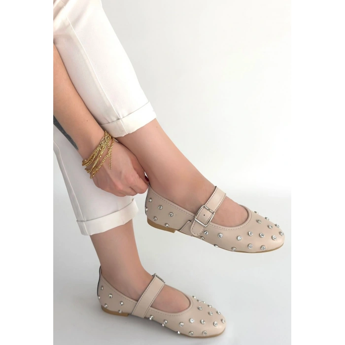 petite ateiler Ritta Bej Cilt Kemerli Babet Ayakkabı
