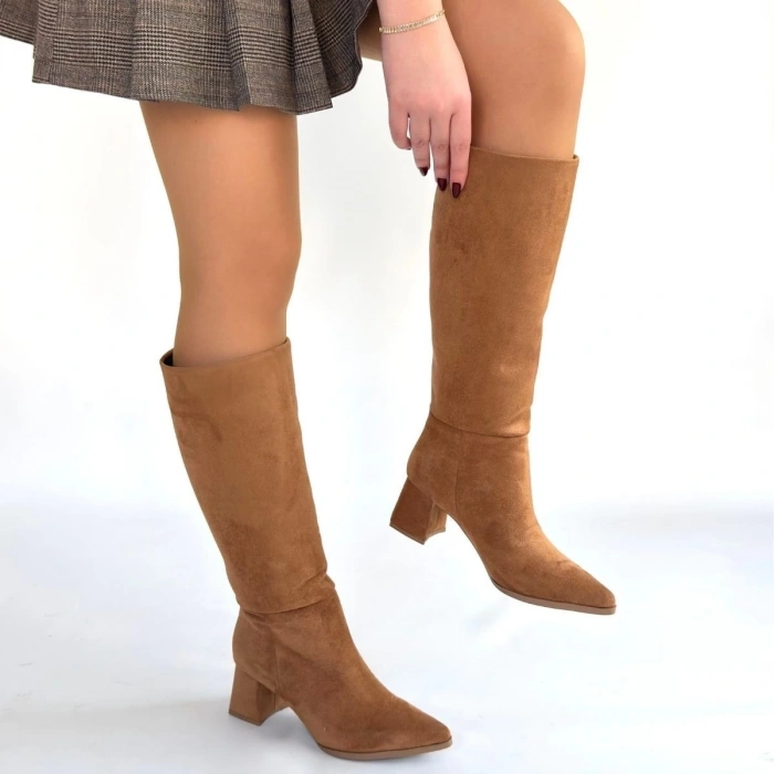 petite ateiler Roksa Taba Süet Topuklu Çizme