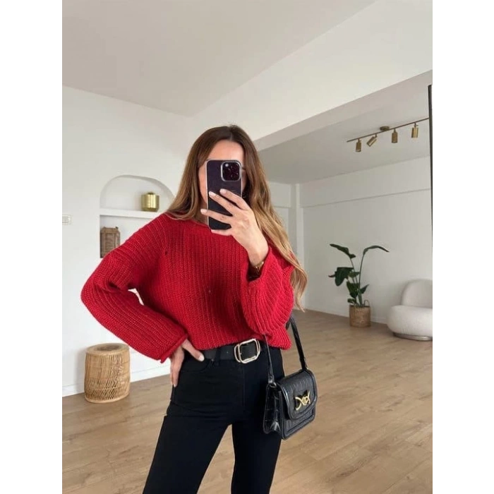 petite ateiler Salaş delik detaylı kazak kırmızı