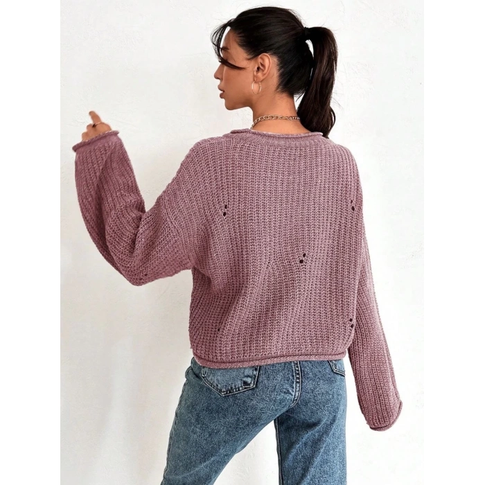 petite ateiler Salaş delik detaylı kazak pembe