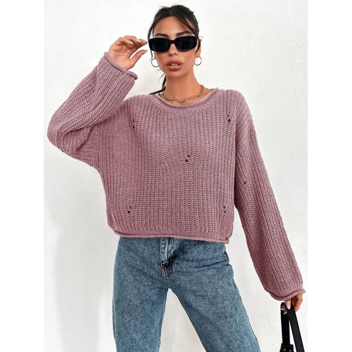 petite ateiler Salaş delik detaylı kazak pembe