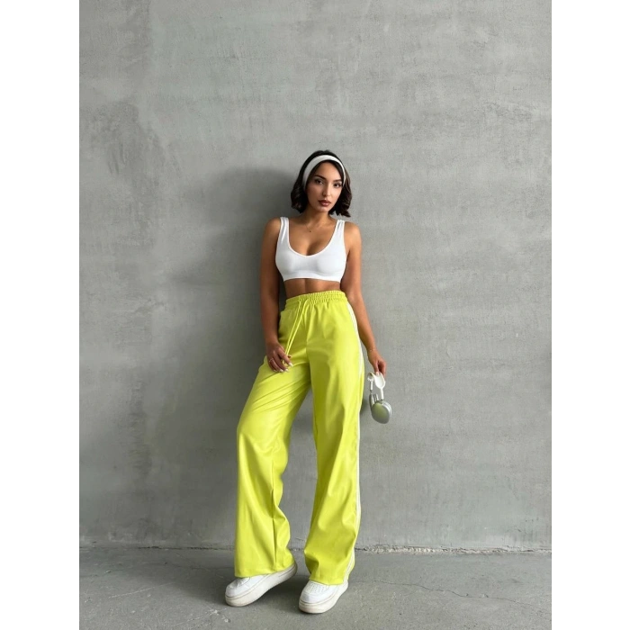 petite ateiler Şeritli deri pantolon yeşil h26430