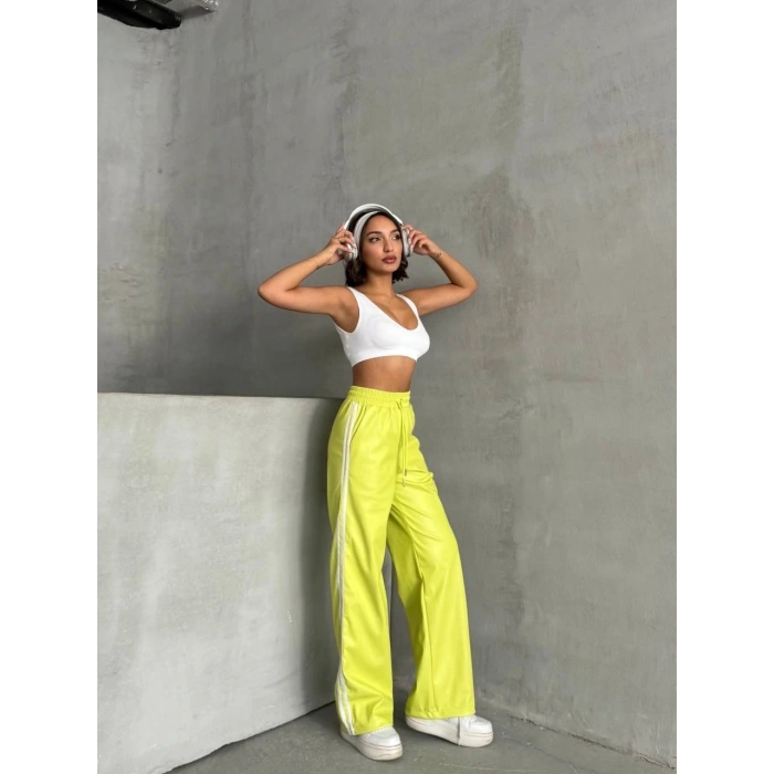 petite ateiler Şeritli deri pantolon yeşil h26430