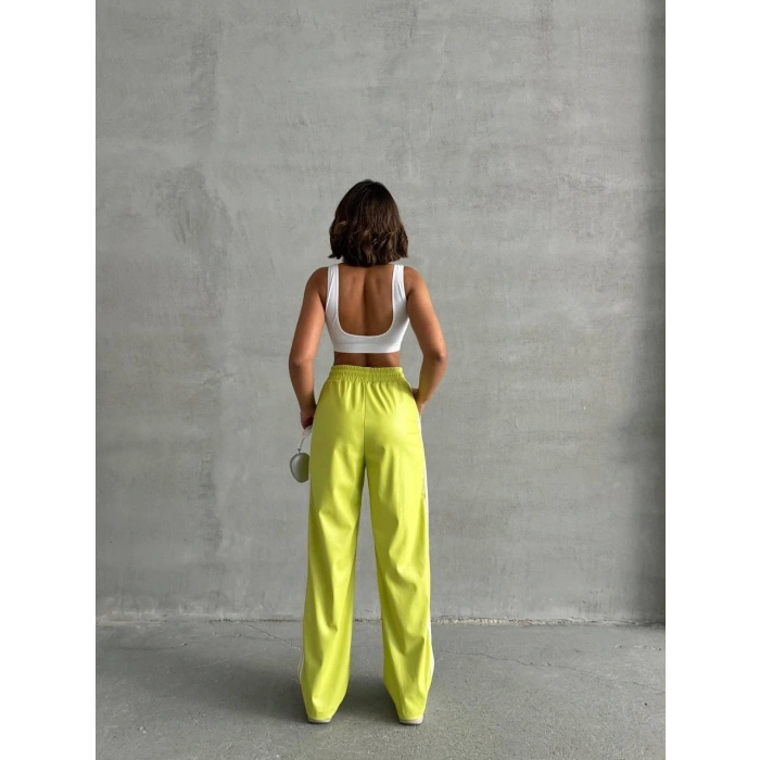 petite ateiler Şeritli deri pantolon yeşil h26430