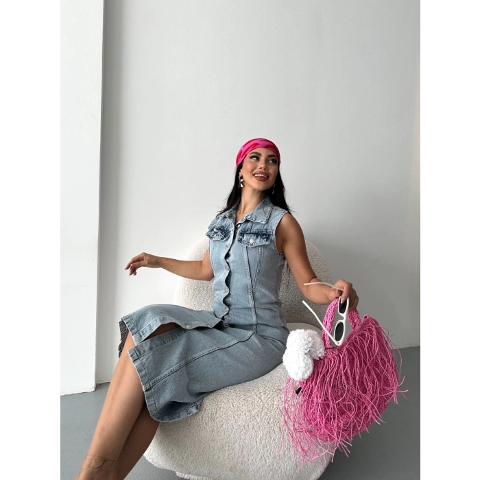 petite ateiler Sıfır kol kar yıkama tunik ceket mavi d2520