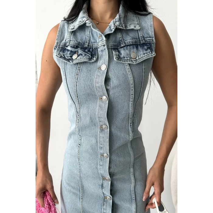 petite ateiler Sıfır kol kar yıkama tunik ceket mavi d2520