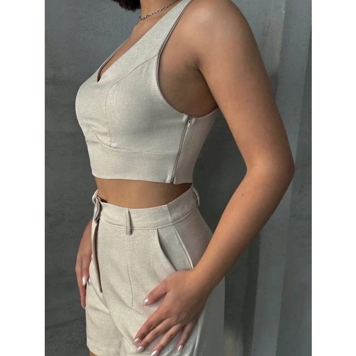 petite ateiler Şortlu keten takım s255014