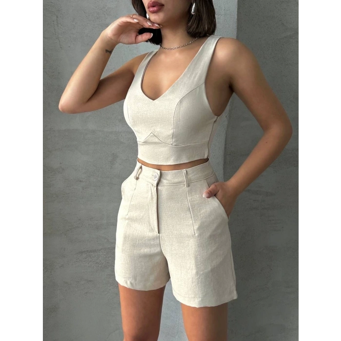 petite ateiler Şortlu keten takım s255014