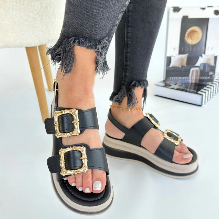 petite ateiler Stan Siyah Cilt Sandalet