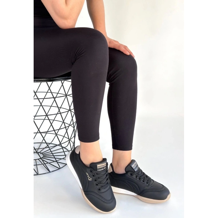 petite ateiler Tawen Siyah Cilt Bej Tabanlı Bağcıklı Spor Ayakkabı
