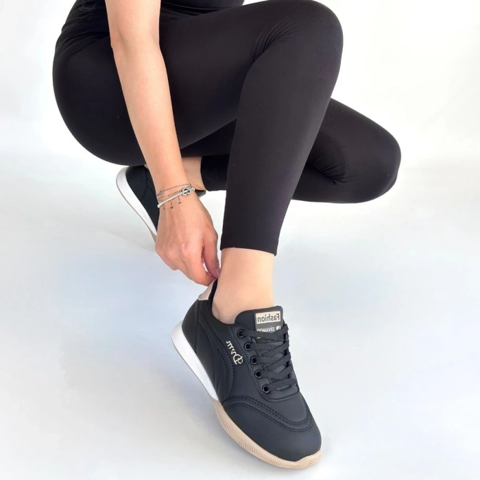 petite ateiler Tawen Siyah Cilt Bej Tabanlı Bağcıklı Spor Ayakkabı