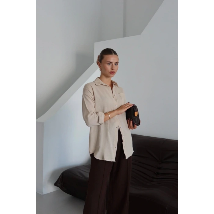 petite ateiler Tek cepli müslin gömlek bej pt