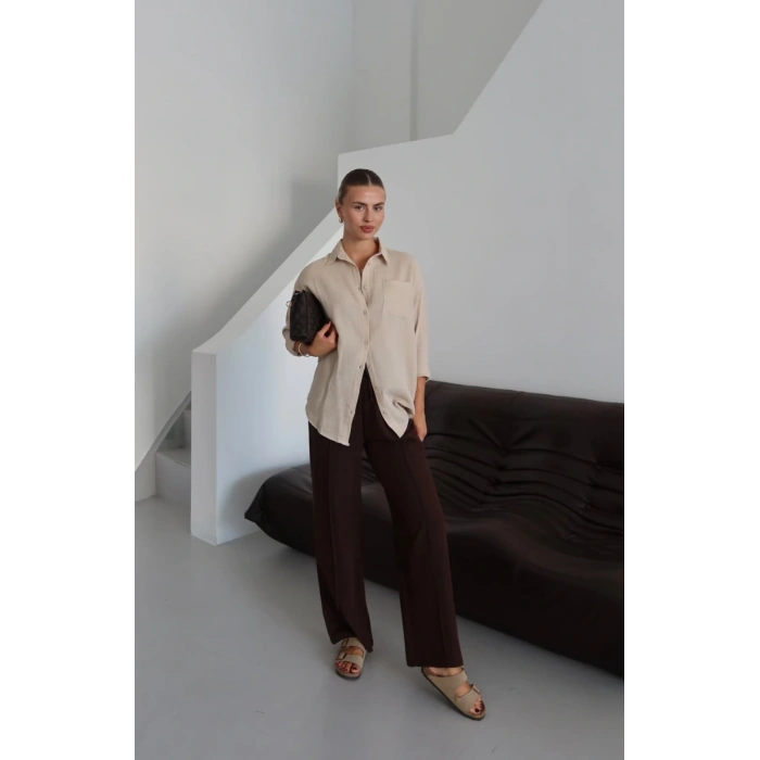 petite ateiler Tek cepli müslin gömlek bej pt