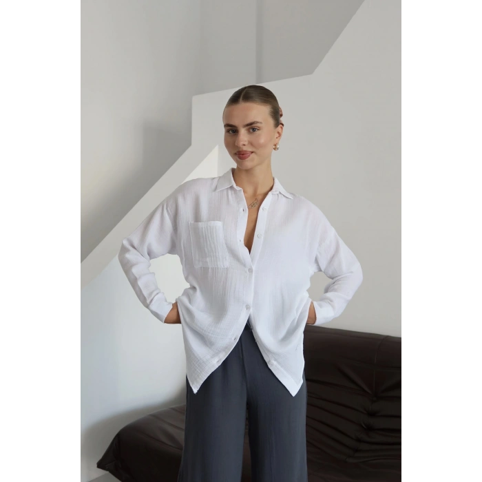 petite ateiler Tek cepli müslin gömlek beyaz pt