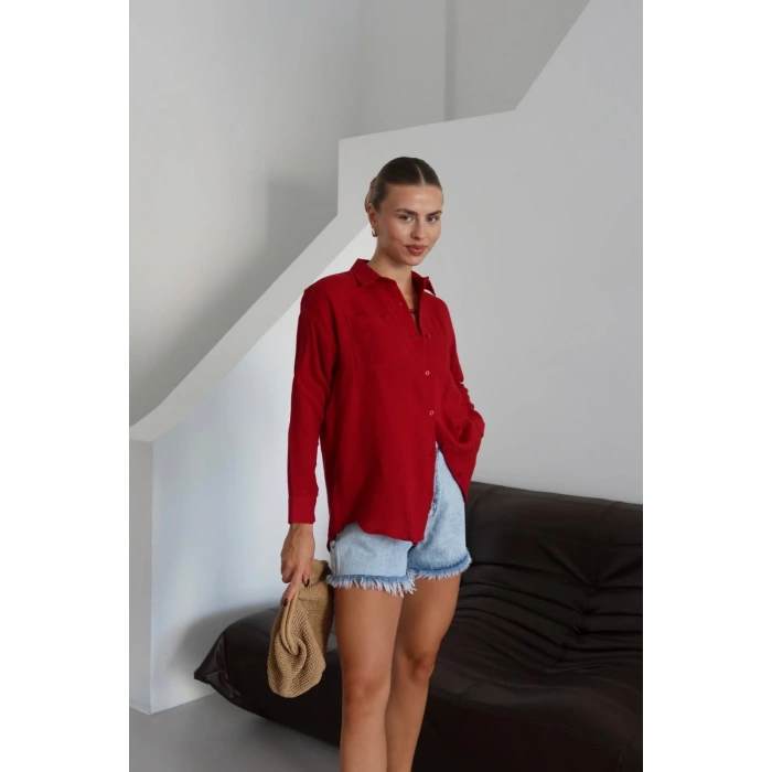 petite ateiler Tek cepli müslin gömlek bordo pt