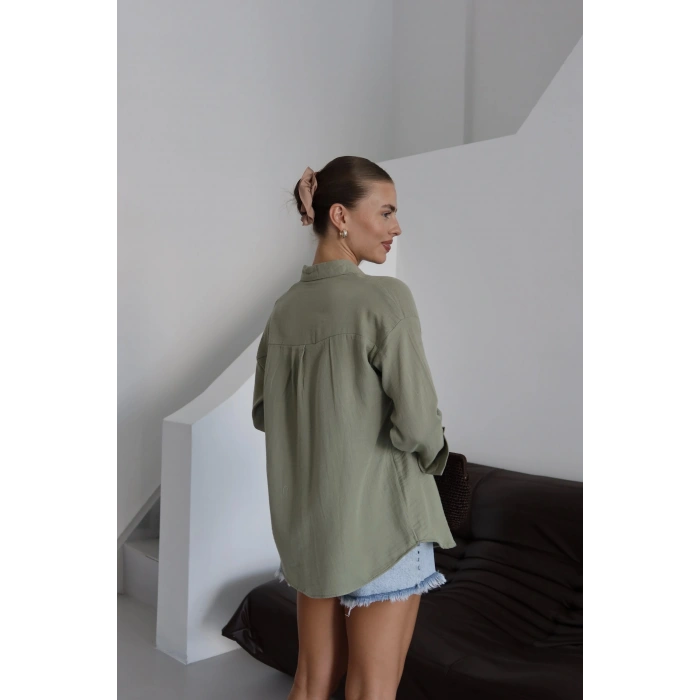 petite ateiler Tek cepli müslin gömlek haki pt