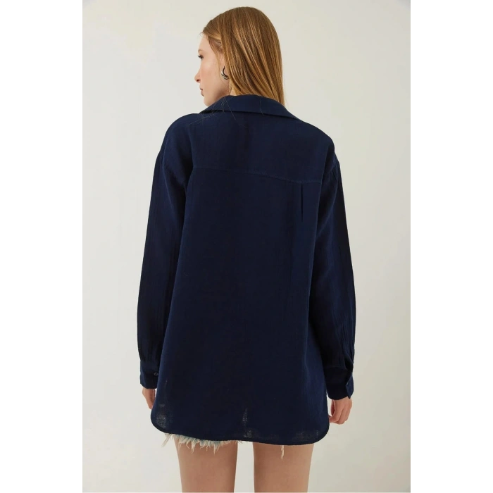 petite ateiler Tek cepli müslin gömlek lacivert pt