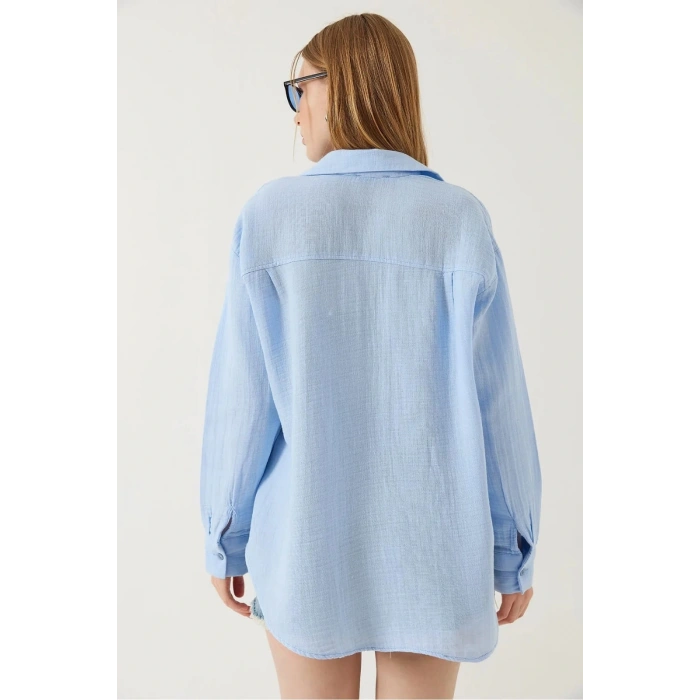 petite ateiler Tek cepli müslin gömlek mavi pt
