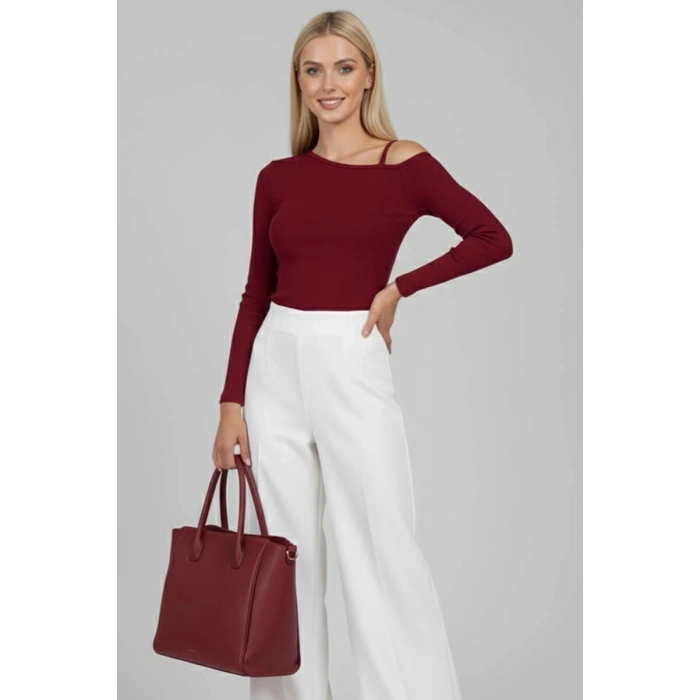 petite ateiler Tek Omuz İpli Bluz Bordo t4328