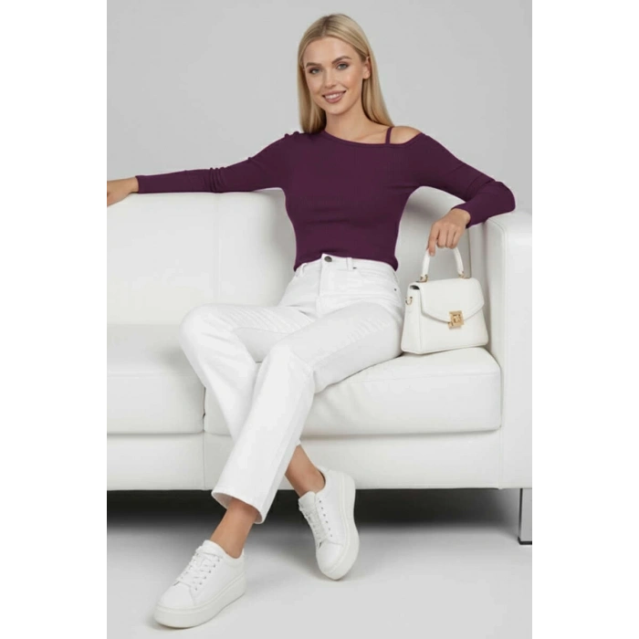 petite ateiler Tek Omuz İpli Bluz Mürdüm T4328