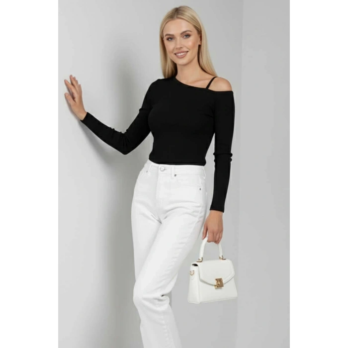 petite ateiler Tek Omuz İpli Bluz Siyah T4328