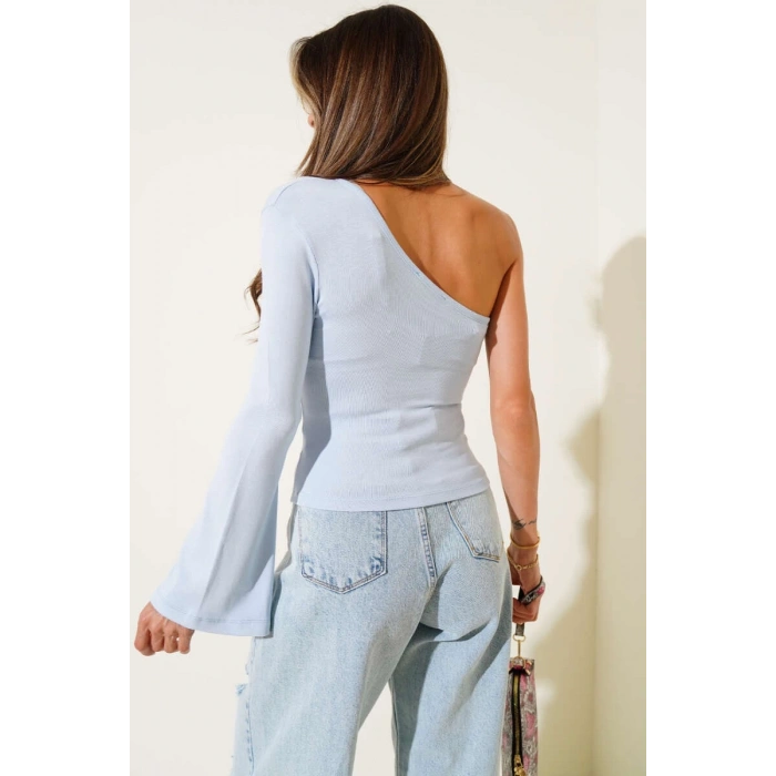 petite ateiler Tek Omuzlu Basic Bluz Mavi T4275