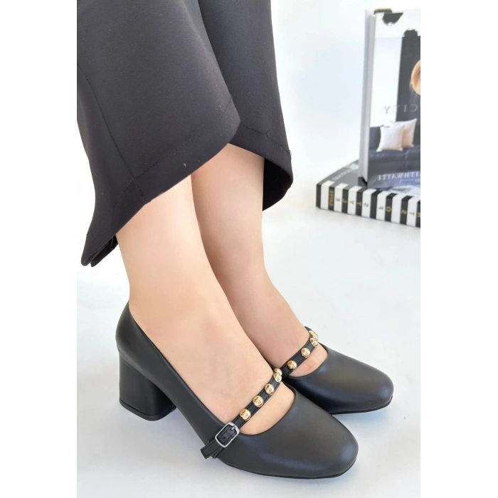 petite ateiler Tino Siyah Cilt Topuklu Ayakkabı