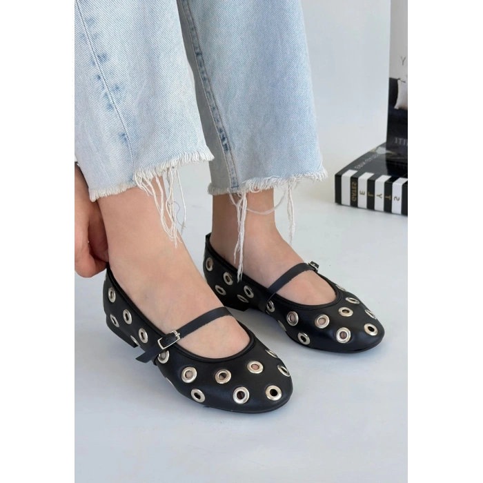 petite ateiler Tinta Siyah Cilt Babet Ayakkabı