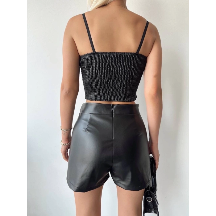 petite ateiler Tokalı deri şort siyah s24444