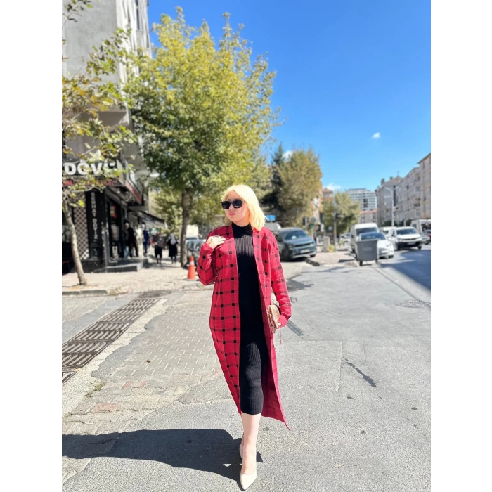 petite ateiler Triko Hırka elbise ikili takım kırmızıSiyah