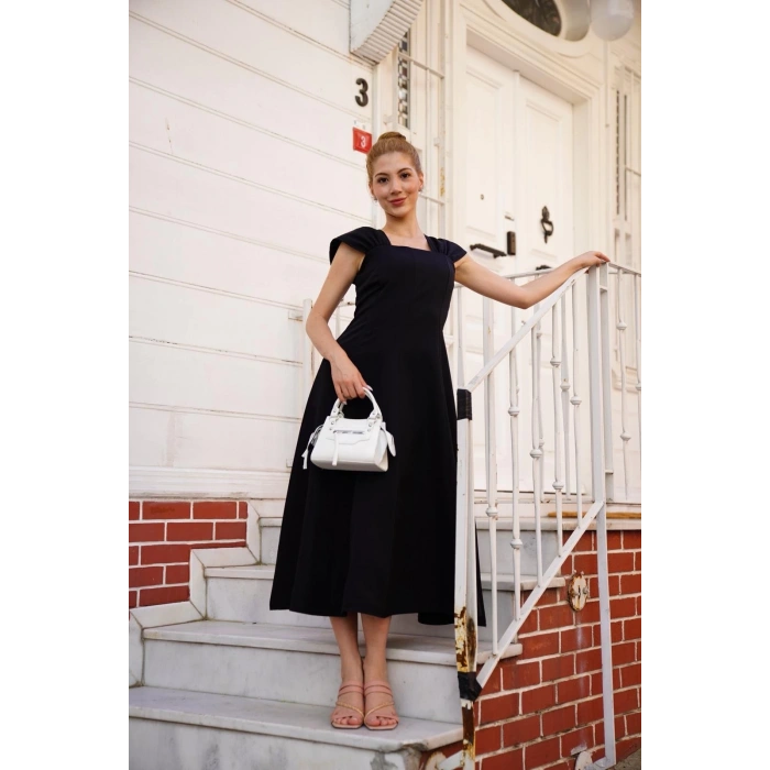 petite ateiler U yaka prenses elbise siyah s255101