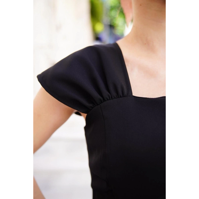 petite ateiler U yaka prenses elbise siyah s255101