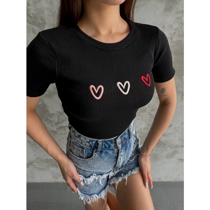 petite ateiler Üçlü kalp nakışlı bluz