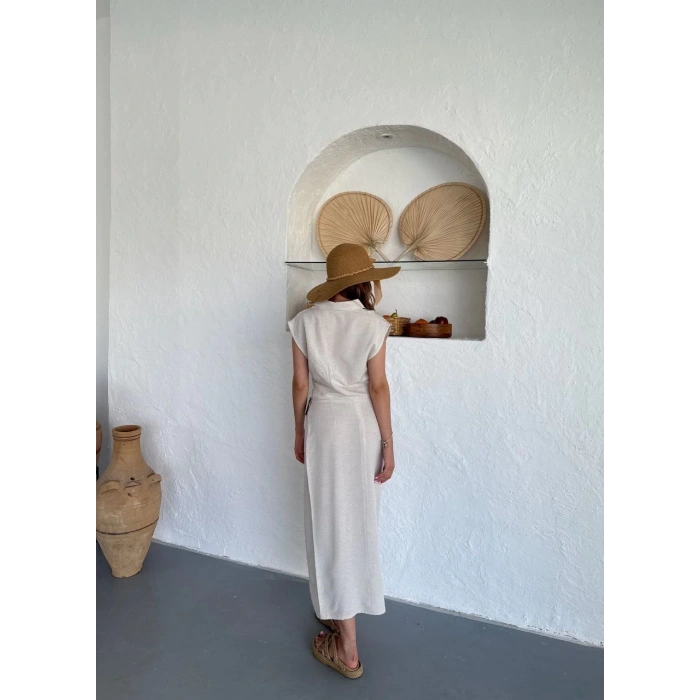 petite ateiler Uzun etekli bluz takım keten krem s255852
