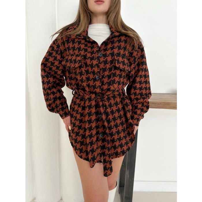 petite ateiler Uzun kaşe gömlek kahvesiyah st255812